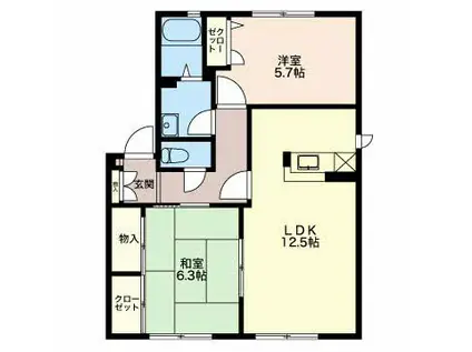 エトワール烏田Ⅲ(2LDK/1階)の間取り写真