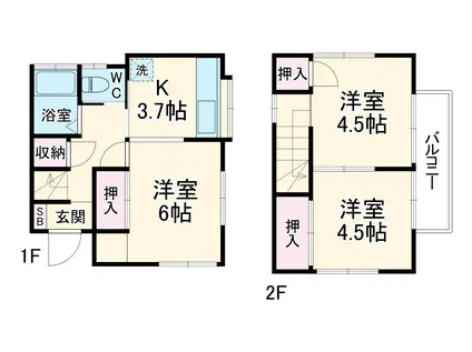 京成電鉄松戸線 前原駅 徒歩9分 2階建 築57年(3K)の間取り写真