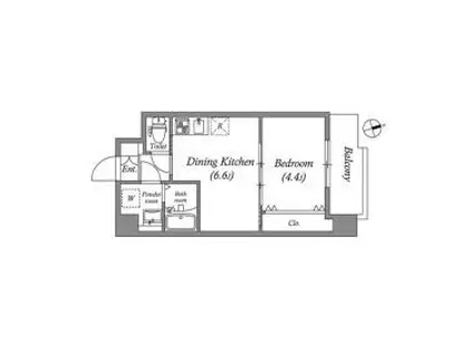 ウインズコート桜塚(1DK/4階)の間取り写真