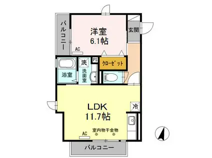 ルミエール(1LDK/1階)の間取り写真