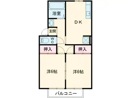 ラポートB棟(2DK/2階)の間取り写真