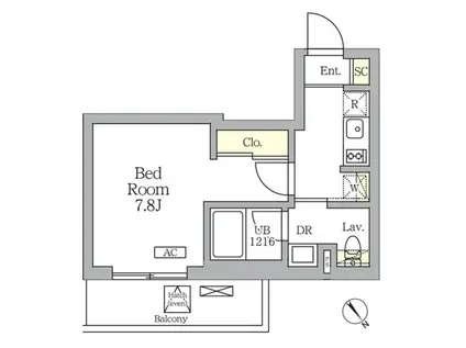 グランパーク千駄ヶ谷レジデンス(1K/2階)の間取り写真