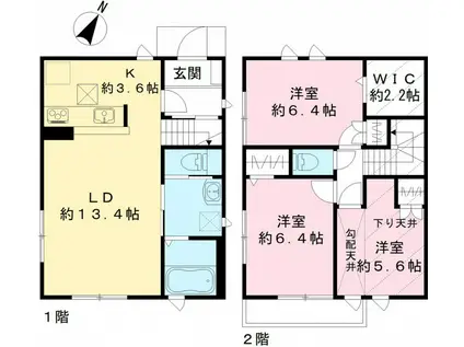 高崎線 北本駅 徒歩15分 2階建 新築(3LDK)の間取り写真