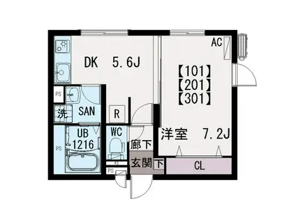 バーミープレイス立川柴崎町(1K/1階)の間取り写真