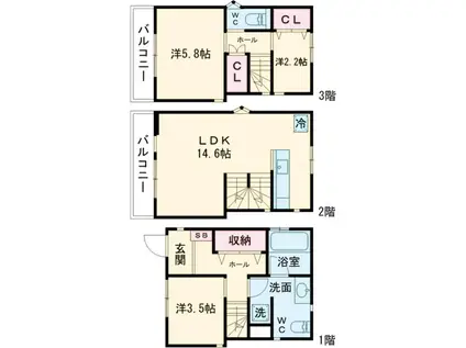 総武・中央緩行線 四ツ谷駅 徒歩6分 3階建 築12年(3LDK)の間取り写真