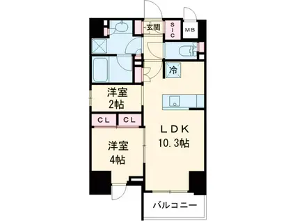 クレストコート北千住レジデンス(2LDK/8階)の間取り写真