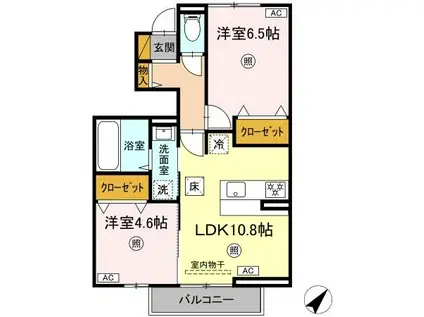フォレストウッド A棟(2LDK/1階)の間取り写真
