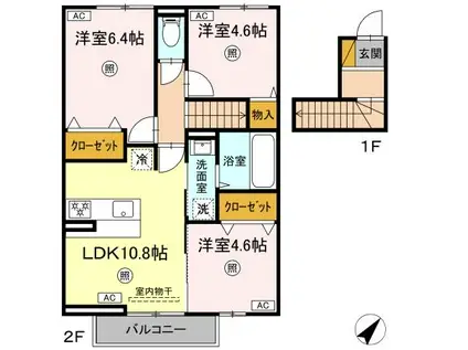フォレストウッド A棟(2LDK/2階)の間取り写真