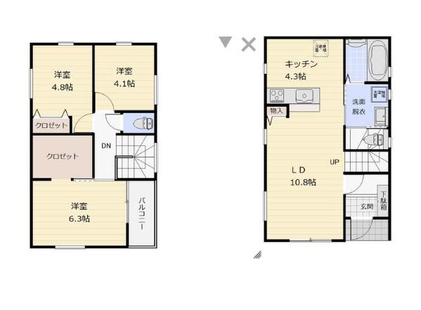 横浜線 長津田駅 徒歩9分 2階建 築1年(3LDK)の間取り写真