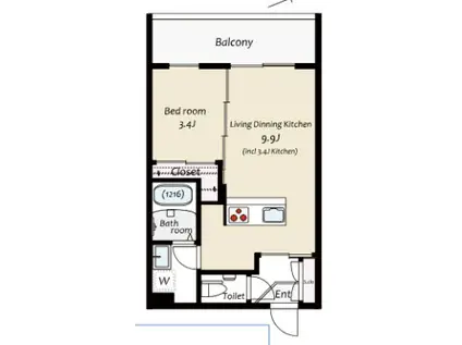 KUZE市川(1LDK/4階)の間取り写真