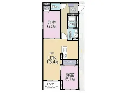 カサブランカ(2LDK/2階)の間取り写真