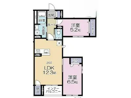 カサブランカ(2LDK/3階)の間取り写真