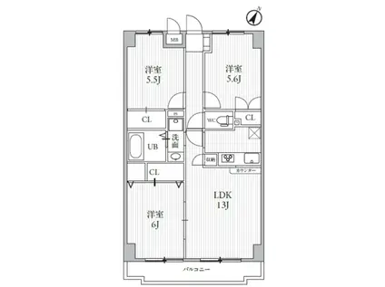 サンライズヒル朝日ヶ丘A棟(3LDK/3階)の間取り写真