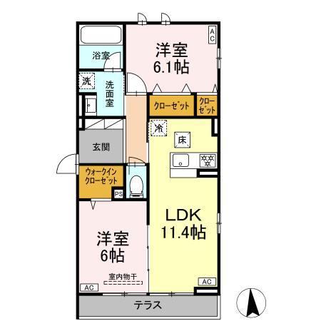 クラルスクラ(2LDK/1階)の間取り写真