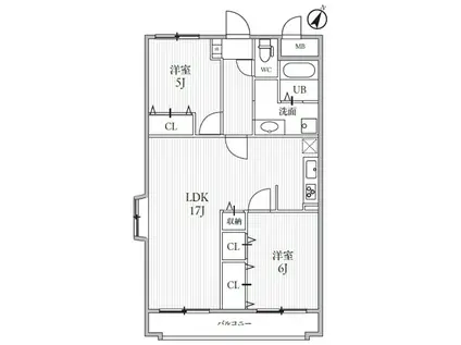 サンライズヒル朝日ヶ丘C棟(2LDK/2階)の間取り写真
