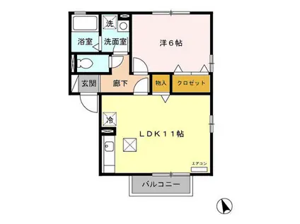 サウスコートB(1LDK/1階)の間取り写真