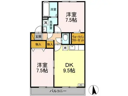 ソレアードA(2DK/1階)の間取り写真