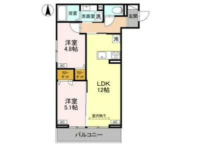 ノーブルラフィネ土呂町(2LDK/3階)の間取り写真