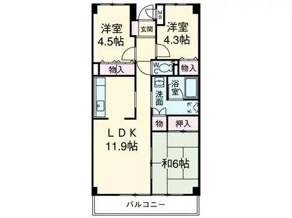 グロリオール里見壱番館(3LDK/4階)の間取り写真