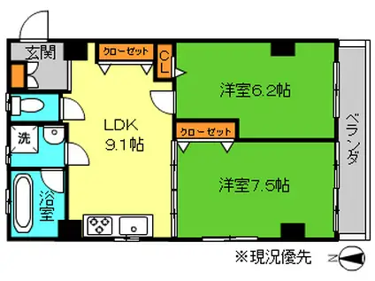 サンヒルズK(2LDK/2階)の間取り写真