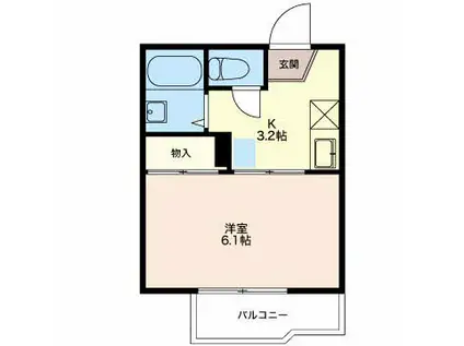 スカイピア緑ヶ丘 B棟(1K/2階)の間取り写真