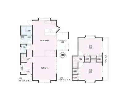 小田急電鉄小田原線 座間駅 徒歩3分 2階建 築51年(3LDK)の間取り写真