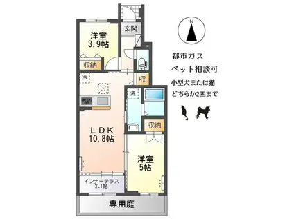 木曽川町玉ノ井字大縄場八ノ切アパート(2LDK/1階)の間取り写真