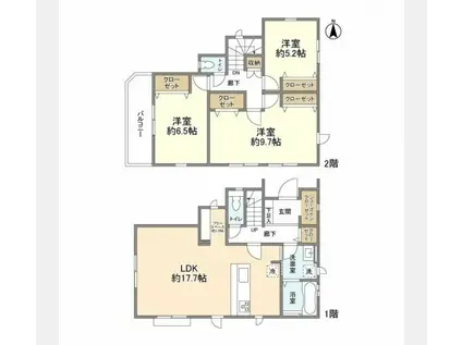 東武鉄道東上線 みずほ台駅 徒歩17分 2階建 築2年(3LDK)の間取り写真