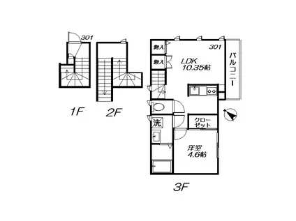 アーク デュオ(1LDK/3階)の間取り写真