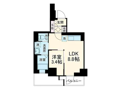 ジオエント四条大宮(1LDK/4階)の間取り写真