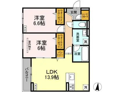 D PAINA 子母口Ⅱ(2LDK/3階)の間取り写真