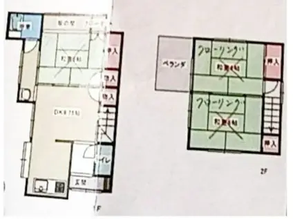 京成電鉄千葉線 京成稲毛駅 徒歩5分 2階建 築54年(3DK)の間取り写真