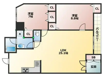 クリエール三津屋(1DK/4階)の間取り写真