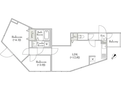 ルミークアン用賀(2LDK/5階)の間取り写真