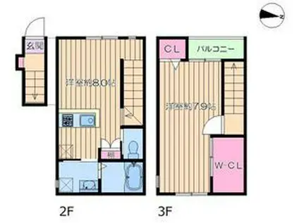 ラメール飯田橋(1DK/2階)の間取り写真