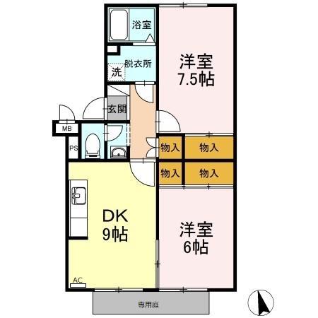 ファミーユ杁ヶ池(2DK/1階)の間取り写真