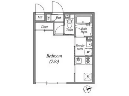 GRANDUO千歳船橋Ⅳ(1K/1階)の間取り写真