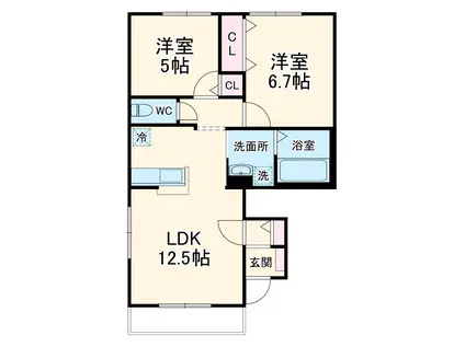 フォリアマーレ(2LDK/1階)の間取り写真