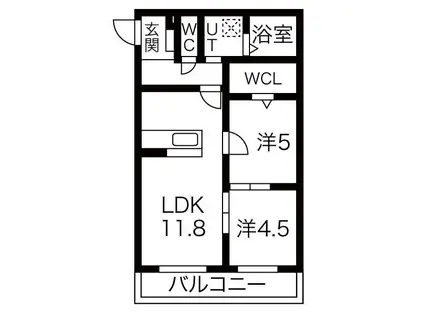 名鉄小牧線 間内駅 徒歩21分 3階建 築2年(2LDK/1階)の間取り写真