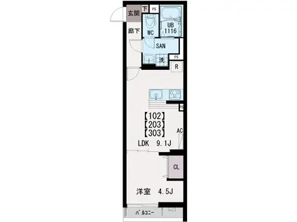 イクシオ南篠崎(1LDK/1階)の間取り写真