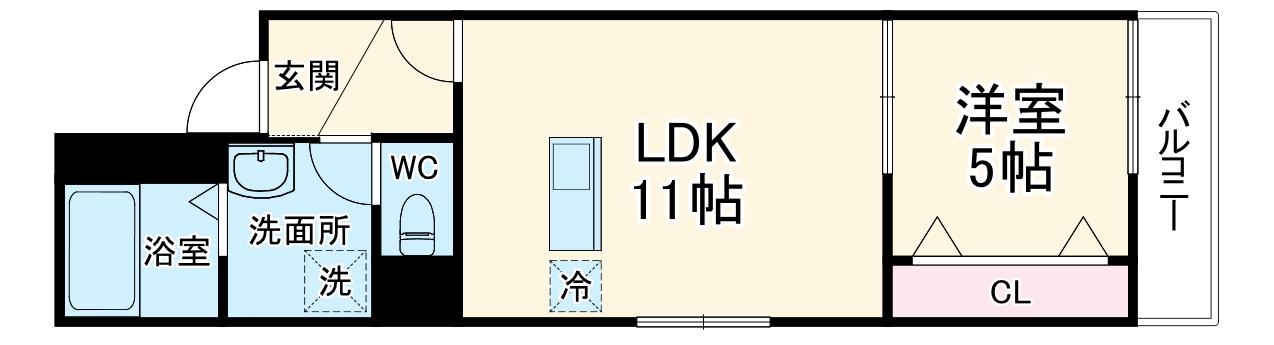 HERBE豊中曽根(1LDK/1階)の間取り写真