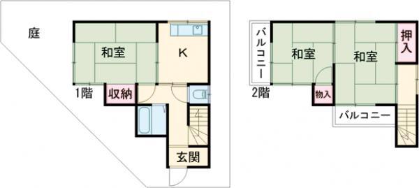 東京都新宿線 瑞江駅 徒歩24分 2階建 築54年(3K)の間取り写真