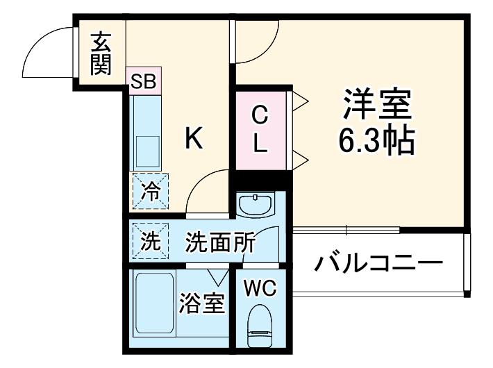 ベイルーム藤沢花の木(1K/2階)の間取り写真