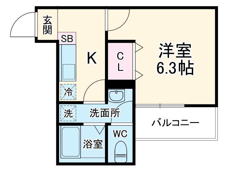 ベイルーム藤沢花の木(1K/3階)の間取り写真