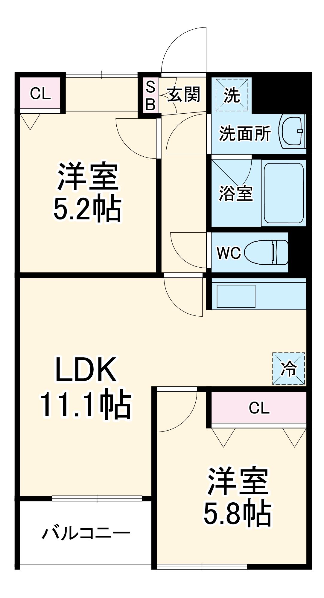 SOLEIL本厚木(2LDK/3階)の間取り写真