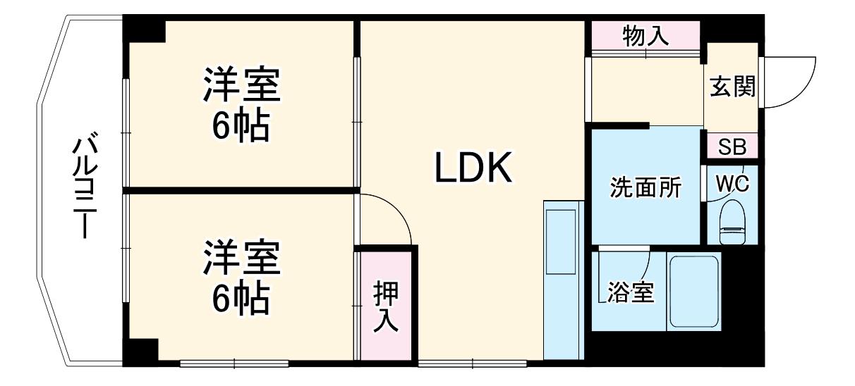 かわさきスカイビル(2LDK/6階)の間取り写真