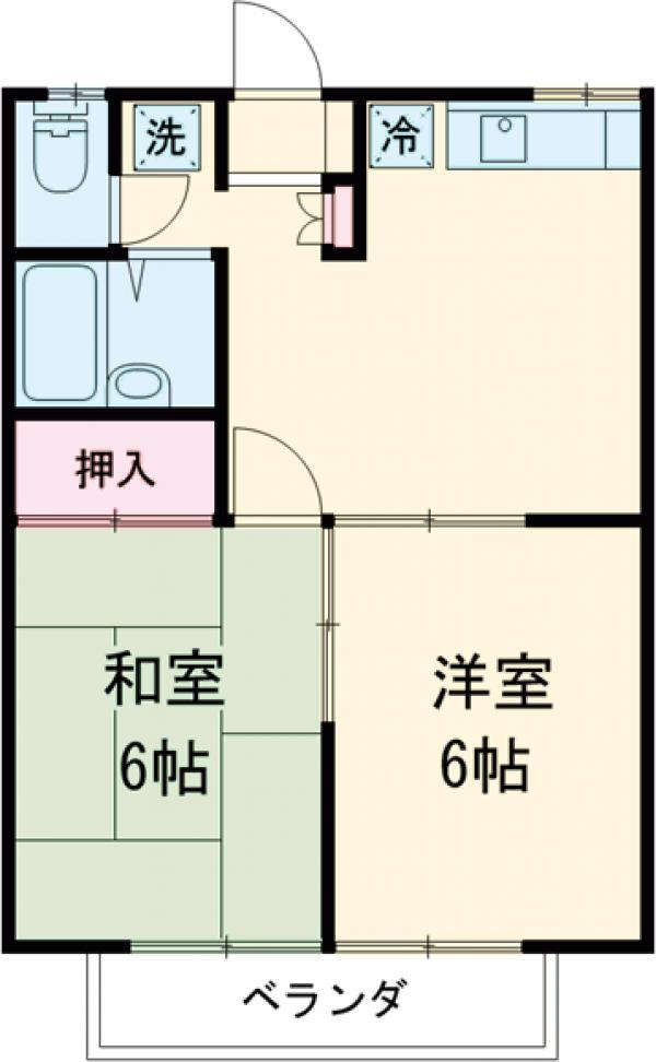 ハタノコーポ中野上町(2DK/2階)の間取り写真