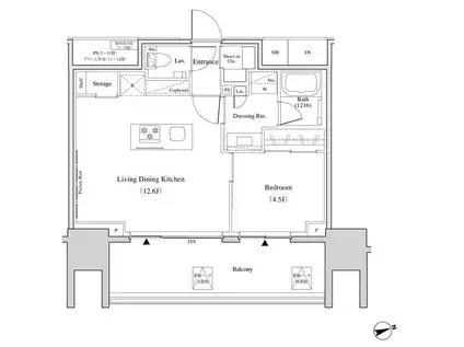 ザ・パークハビオ北千住(1LDK/9階)の間取り写真