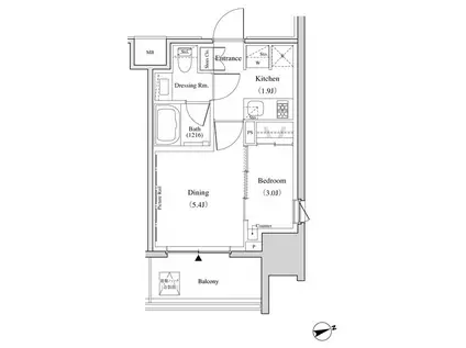 ザ・パークハビオ北千住(1DK/14階)の間取り写真