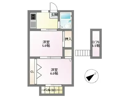 てらじまハイツ(2K/2階)の間取り写真